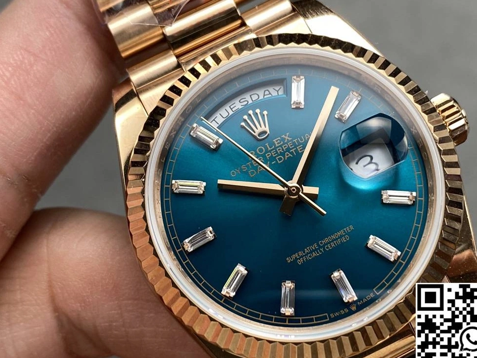 Rolex Date QF Blue Dial Rose Day v5 Factory Gold Tungsten Steel M128235-0085 36mm 0219